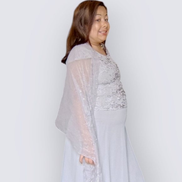 JACQUES VERT WOMENS SMALL FLORAL FORMAL GREY DRESS WEDDING PROM OR GRAD… - Picture 10 of 10